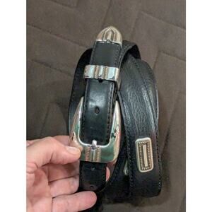 Vintage 1998 black Fossil leather belt w/silver & gold hardware 46"